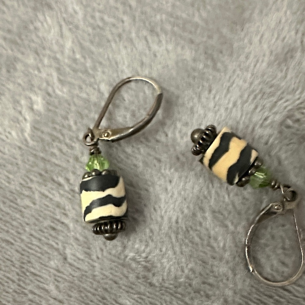 Fun Zebra Stripe Earrings with Green Accents